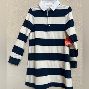 Navy Blue/ White Striped Classic Rugby Collared Long Sleeve Shirt Fall Winter